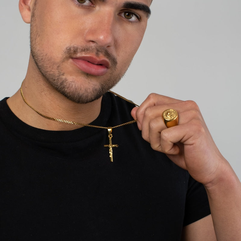 Crucifix X Lion Ring Set (Gold)